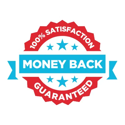 Red and blue badge with stars that reads 