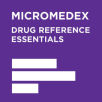 Micromedex Drug Reference Essentials logo with white text and three horizontal bars on a purple background.